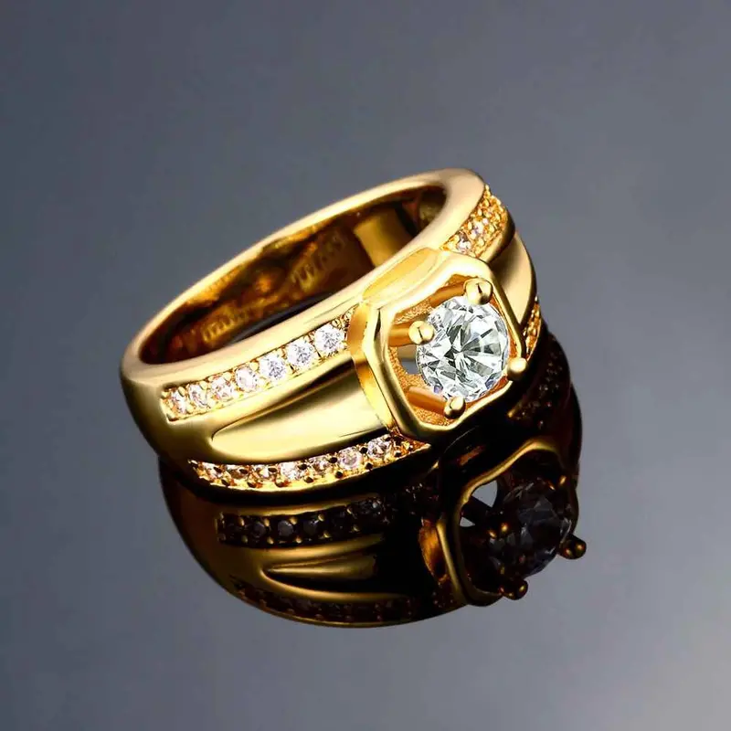 18K Real Gold Plated Wedding Ring Through Stone Men Ring Sport Skgr128 6