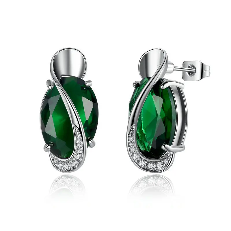 18K Special Style Emerald Stones Push-Back Stud Earrings For Earrings Brinco E102-Gn 1