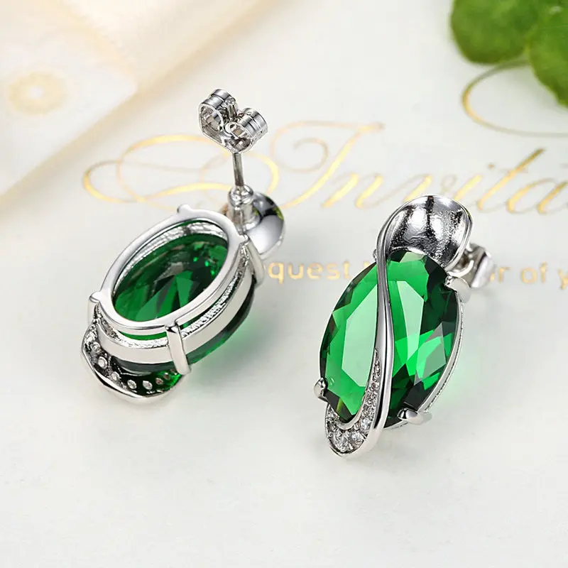 18K Special Style Emerald Stones Push-Back Stud Earrings For Earrings Brinco E102-Gn 2