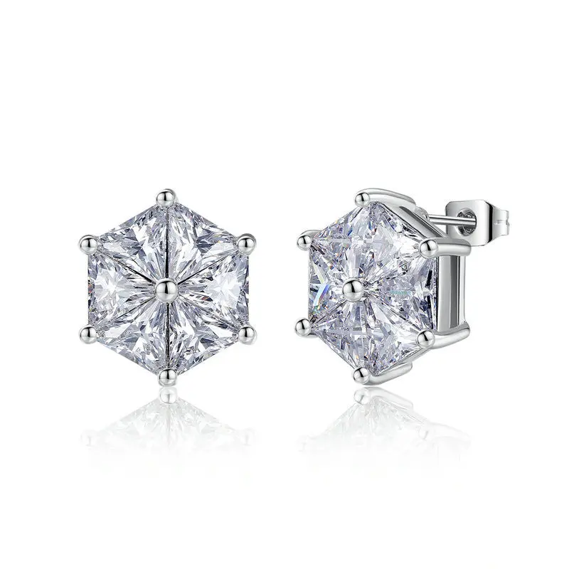 18K White Big Stone Push-Back Stud Earrings For Femme Wedding Earrings E104-Wh 1
