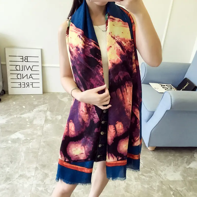 190*95Cm Women Scarf Lady Painted Soft Long Wraps Shawl Cotton Shawls Scarves Scarf 1