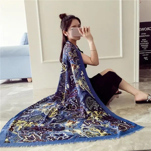 190Cm*95Cm Totem Painted Soft Long Wraps Shawl Scarves Women Scarf Cotton Shawls Scarves 1