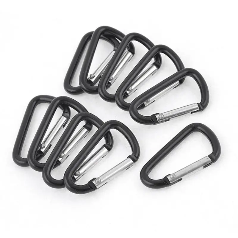 2/5/10Pcs D Shape Key Ring Chain Black Aluminum Alloy Carabiner Snap Clip Backpack Hooks Keychain 1