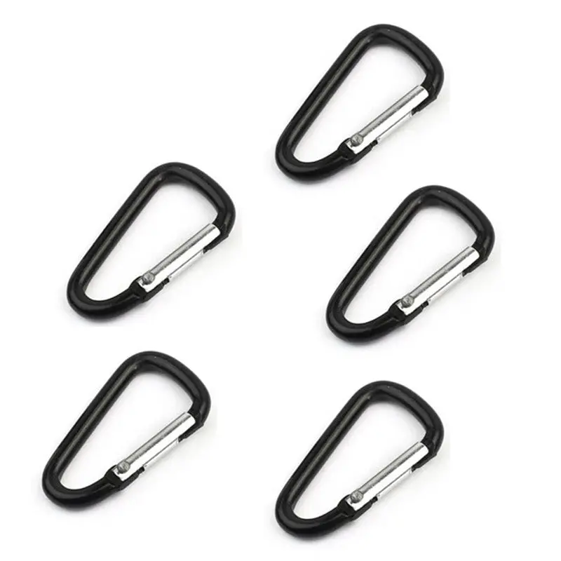2/5/10Pcs D Shape Key Ring Chain Black Aluminum Alloy Carabiner Snap Clip Backpack Hooks Keychain 2
