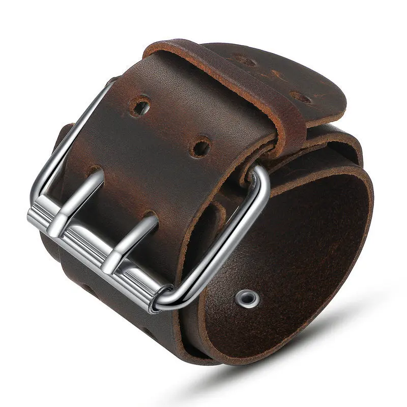 2 Color Big Wide Leather Bracelet With Alloy Clasp Fashion Men Bracelets 0338-2 1