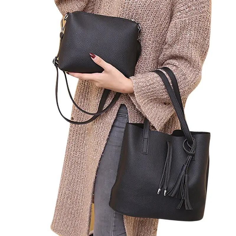 2 Pcs Women's Hbags Designer Ladies Shoulder Bag +Women Messenger Bags Tassels Leather Crossbody Bag Bolsa Mujer 1