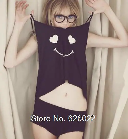 2 Piece Set Sexy Ladies Smile Sling Vest + Purfle Pants Modal Sets Pajamas Home Clothes Suit Pajamas Lounge 1
