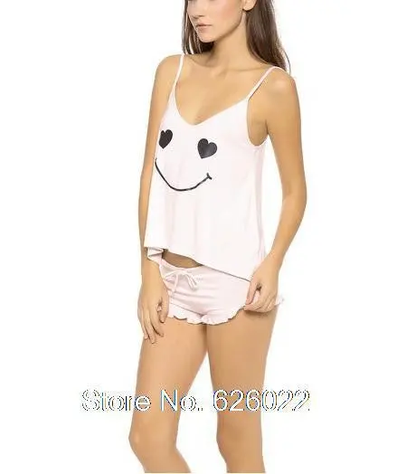 2 Piece Set Sexy Ladies Smile Sling Vest + Purfle Pants Modal Sets Pajamas Home Clothes Suit Pajamas Lounge 3