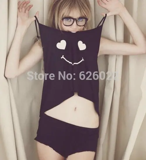 2 Piece Set Sexy Ladies Smile Sling Vest + Purfle Pants Modal Sets Pajamas Home Clothes Suit Pajamas Lounge 3
