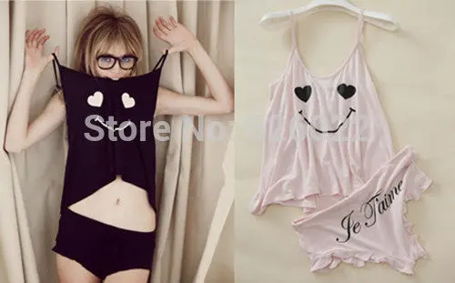 2 Piece Set Sexy Ladies Smile Sling Vest + Purfle Pants Modal Sets Pajamas Home Clothes Suit Pajamas Lounge 4