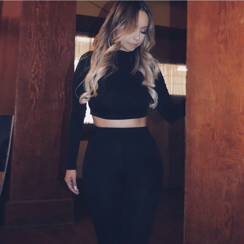 2 Piece Women Long Sleeve Crop Tops + Pants Sexy Bodycon Skinny Outfits Pants Women Sets Plus Size Gv423 5