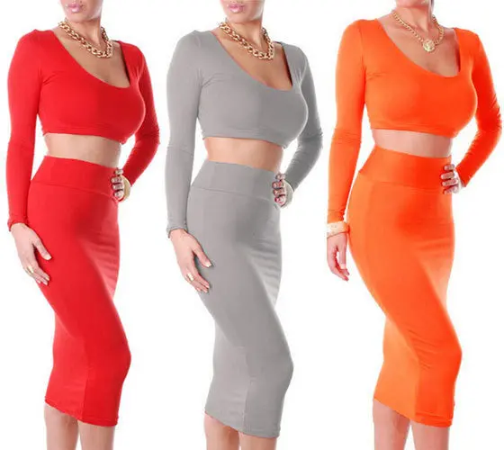 2 Piece Women Long Sleeve Dress Women Clothing Vestidos Casaul Sexy Club Midi Bage Bodycon Party Dresses 1