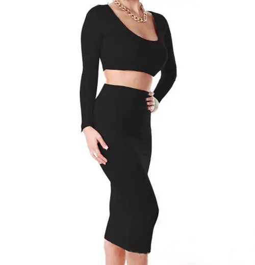 2 Piece Women Long Sleeve Dress Women Clothing Vestidos Casaul Sexy Club Midi Bage Bodycon Party Dresses 4
