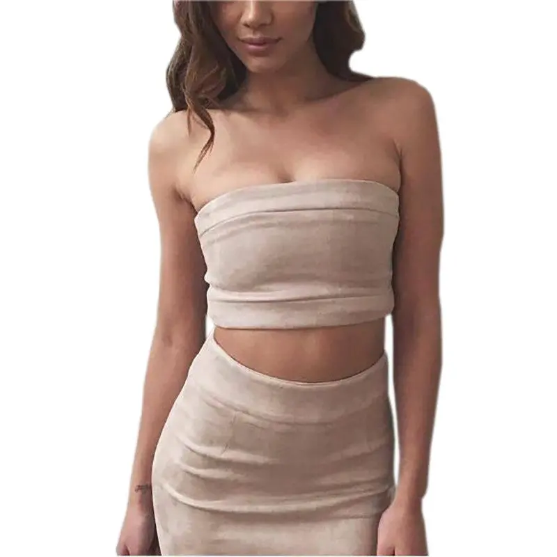 2 Pieces Women Sexy Strapless Suede Bandage Bodycon Midi Skirts Club Bandage Vestidos Suede Bodycon Outfits Gv483 10