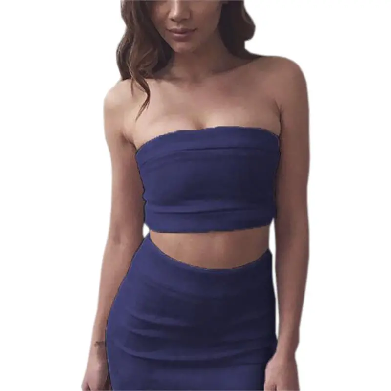 2 Pieces Women Sexy Strapless Suede Bandage Bodycon Midi Skirts Club Bandage Vestidos Suede Bodycon Outfits Gv483 6
