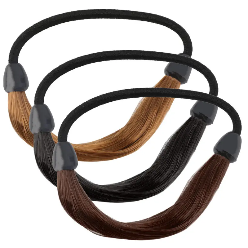 2 Piecesstraightbraid Wig Elastic Hair Band Rope Scrunchie Ponytail Holder 1