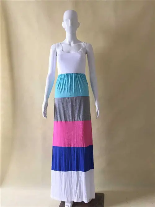 2 Styles Cotton Casual Maxi Dress Plus Size Beach Boho Dress Color Contrast Striped Floor-Length Long Dress For Women 1