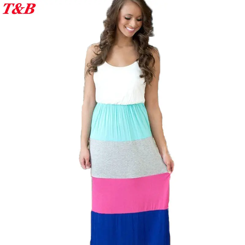 2 Styles Cotton Casual Maxi Dress Plus Size Beach Boho Dress Color Contrast Striped Floor-Length Long Dress For Women 3