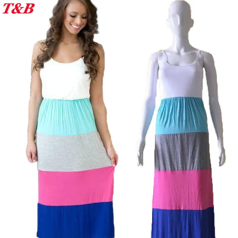 2 Styles Cotton Casual Maxi Dress Plus Size Beach Boho Dress Color Contrast Striped Floor-Length Long Dress For Women 6