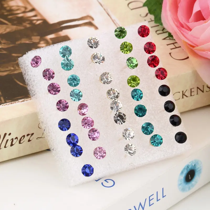 20 Pairsset 5Mm Mixed Color Crystal Ear Studs Earrings Big 1