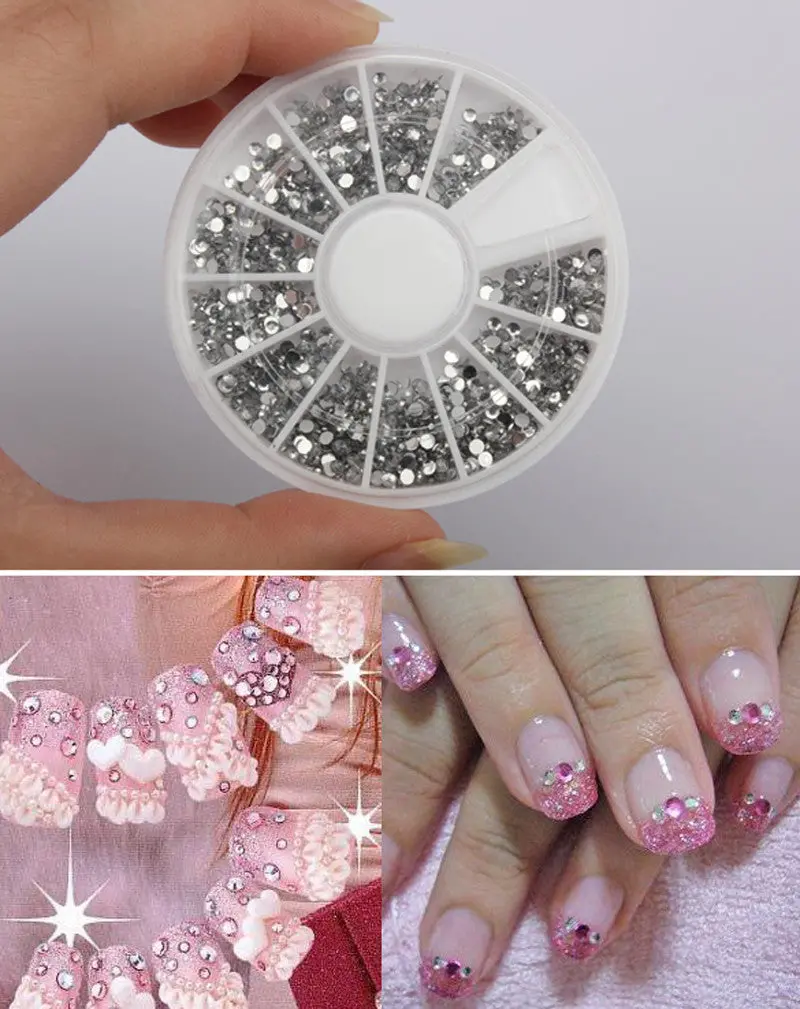 2000 Pcs1.5Mm Clear Transparent Round Glitter Nail Art Rhinestones Wheel 1