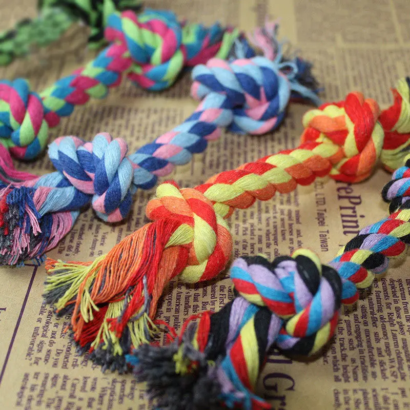 20Cm Small Pet Puppy Dog Chew Knot Toys Cotton Braided Bone Rope Color Random 75898 1