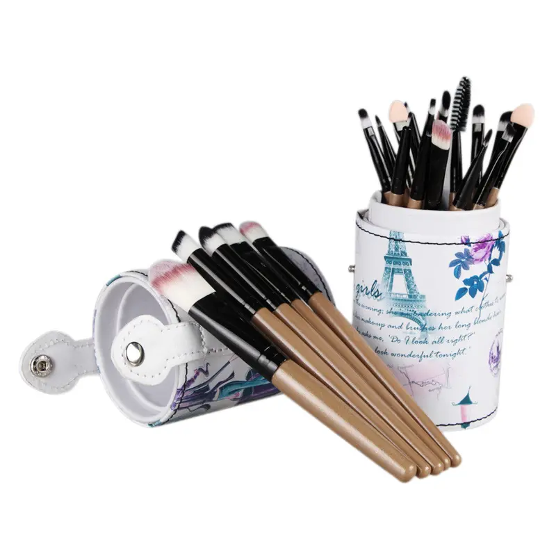 20Pc Makeup Brushes Cosmetic Set Eyeshadow Brush Blusher Wood Superior Soft Cosmetic Tools +Leather Cup Holder Case 1