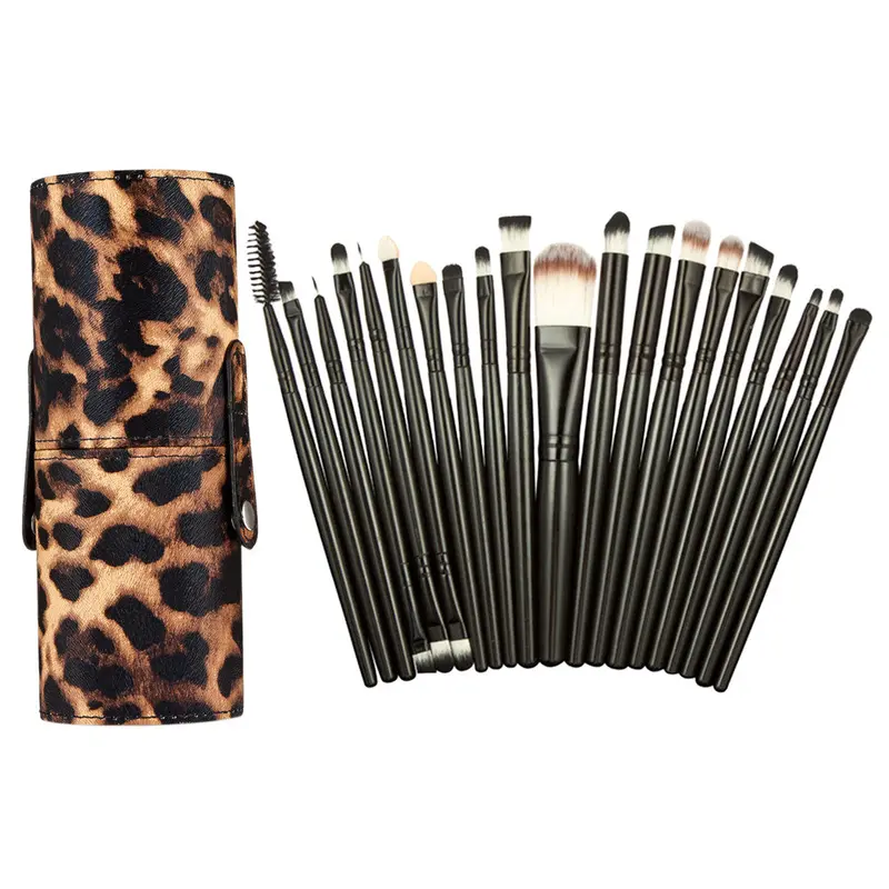 20Pcs Black Makeup Brushes Eyeshadow Powder Make Up Brush Pincel Maquiagem Black Leopard Pu Leather Holder Box 1