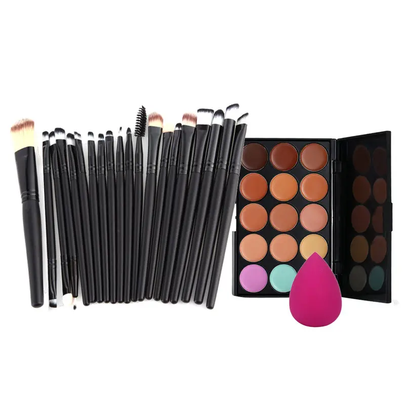 20Pcs Eye Powder Makeup Brush+ Makeup Sponge + 15 Color Concealer Palette Foundation Cream Makeup Maquiagem 1