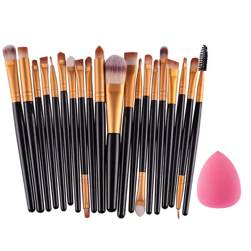 20Pcs Gold Head Makeup Brushes Pressional Kit Wool Make Up Brush + Cosmetic Puff Conjunto De Pinceis 1