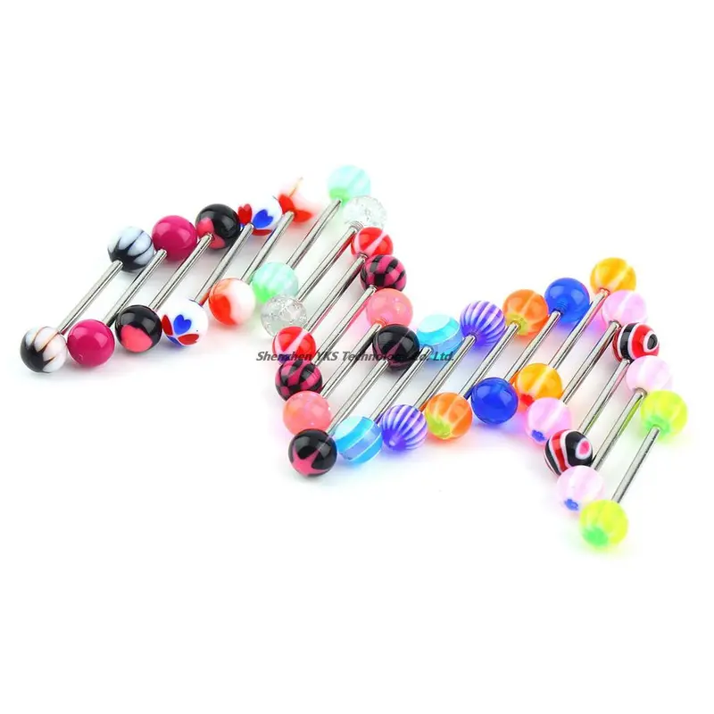 20Pcs Jewelry Steel Piercing Tongue Ring Studs Barbell Bar Ring Nibble Bars 14 Gauge 1