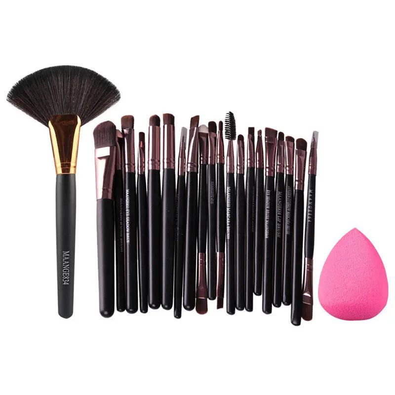 20Pcs Makeup Brushes Pressional Cosmetic Eyeshdow Brush + Make Up Sponge Puff + Makeup Large Fan Brush 1