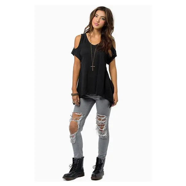 2106T-Shirts Short Sleeve Off Shoulder Sexy Deep V Neck Irregular Hems Casual Tops Tees T Shirt Plus Size 1