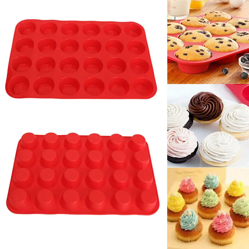 24 Cavity Mini Muffin Cup Silicone Cookies Cupcake Bakeware Pan Tray Mould Tool Kitchen Accessories 81522 1