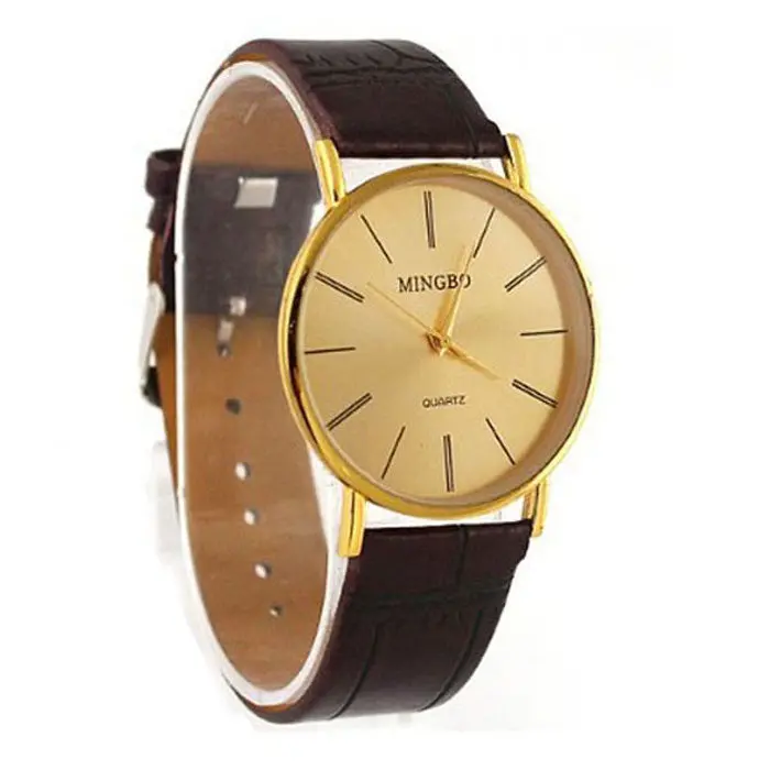 24 Cm Luxury Golden Gentle Men Man Leather Band Watch Quartz Wrist Watches Teast 2