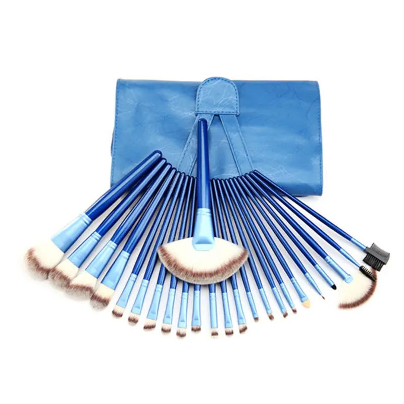 24 Pcs Cosmetic Brushes With Blue Case Makeup Brush Kit Blue Wooden Handle Powder Eye 1
