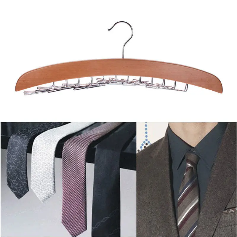 24 Tie Hanger Hardwood Clost Clothing Accessory Hanging Necktie Belt Organizer 53800 1