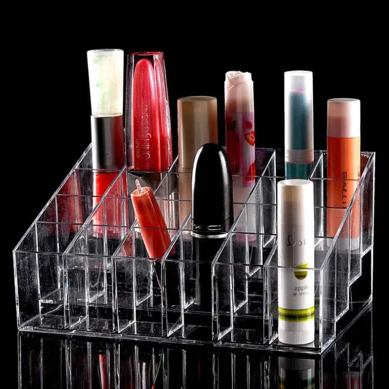 24 Trapezoid Clear Makeup Cosmetic Organizer Storage Lipstick Holder Case Stand 1