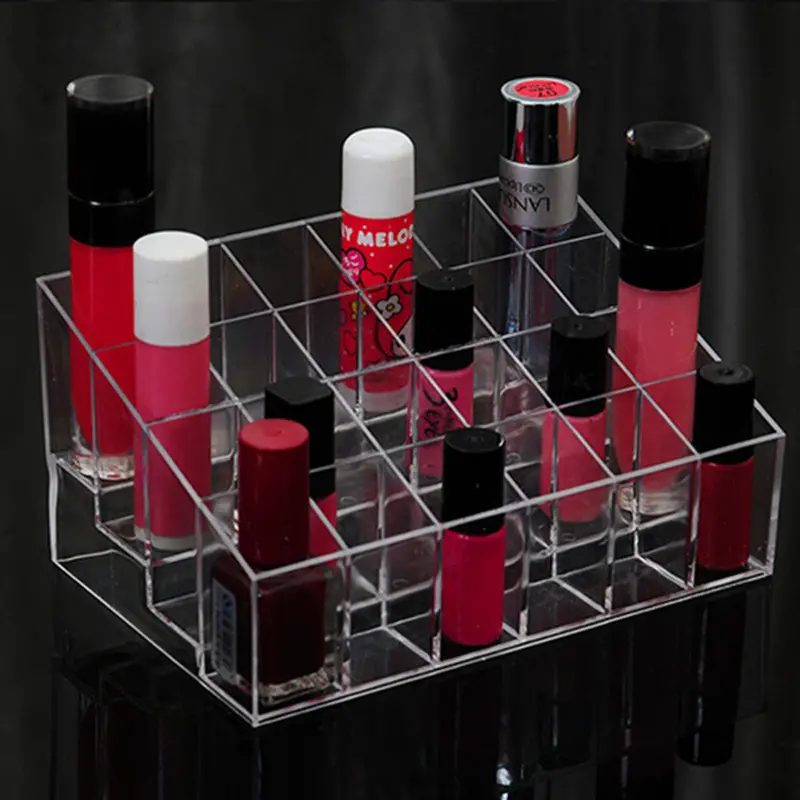 24 Trapezoid Clear Makeup Display Lipstick Stand Case Cosmetic Organizer Case Lipstick Holder Display Stand Clear Acrylic 2