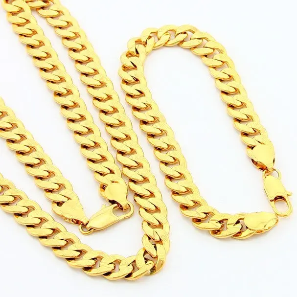 24K Gold Plated Jewelry Set Yellow Gold Golden Jewelry Sets Men&Women Wedding Gift Necklace Bracelet Yhds 1 1