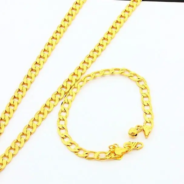 24K Gold Plated Mens Jewelry Sets Yellow Gold Golden Necklace Bracelet Yhds 11 2