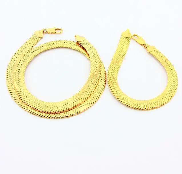 24K Gold Plated Mens Jewelry Sets Yellow Gold Golden Necklace Bracelet Yhds  8 1