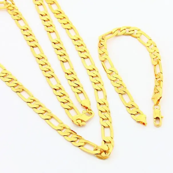 24K Gold Plated Mens Jewelry Sets Yellow Gold Golden Necklace Bracelet Yhds  9 1