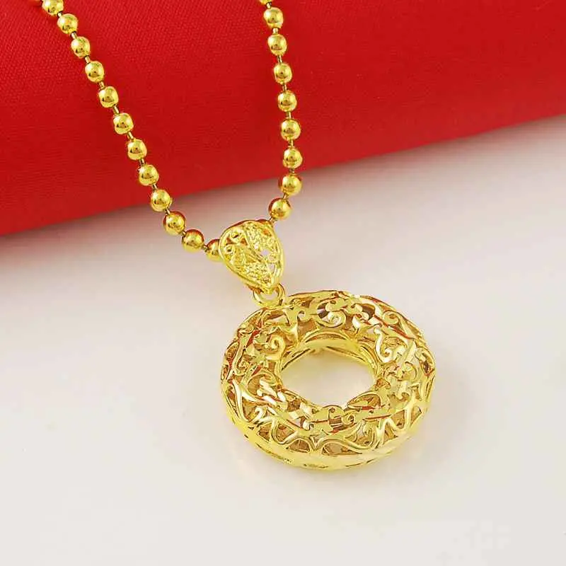 24K Gold Plated Necklace Women Pierced Circle Choker277 3