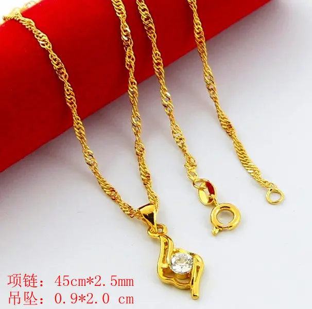 24K Gold Plated Necklace Women White Crystal Love Colar Feminino Gift For Her Yhdn 2 1