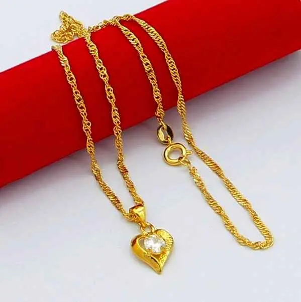 24K Gold Plated Pendant Heart White Crystal Collares Jewerly Accessories268 1