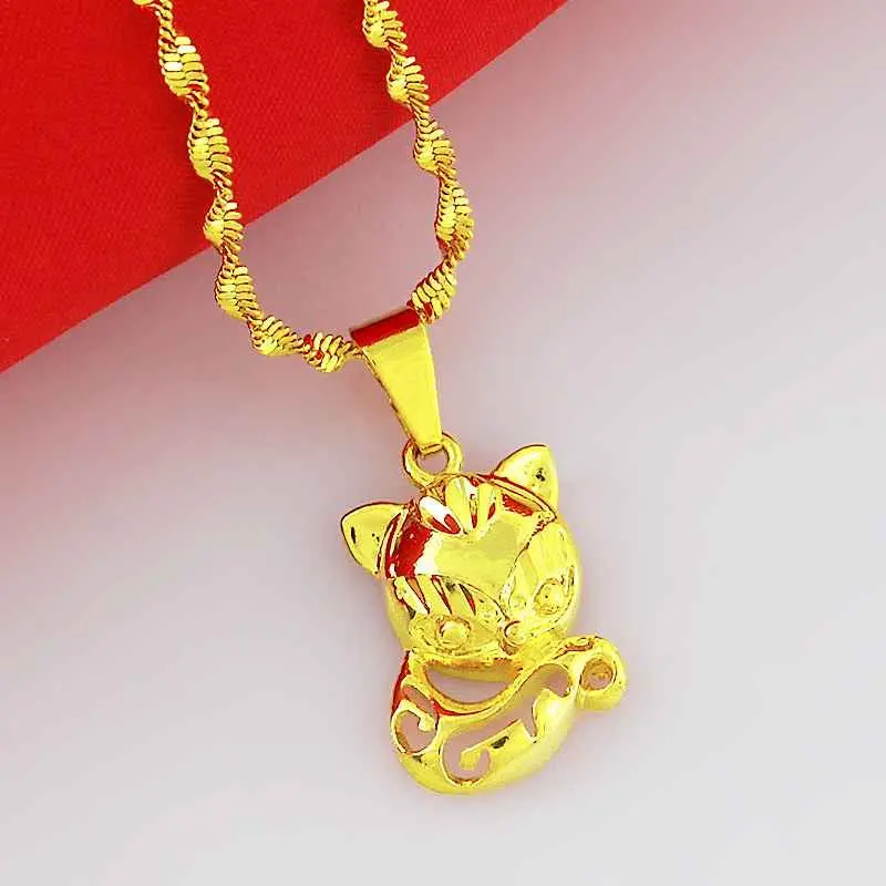 24K Gold Plated Pendant Necklace Hello Kitty Collier Hand Madeball267 6