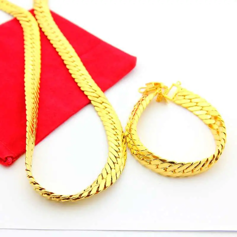 24K Jewelry Set24k Gold Plated Necklace Bracelet Jewelry Necklacebridal Yellow Gold Jewelry Bracelet Yhds 4 1