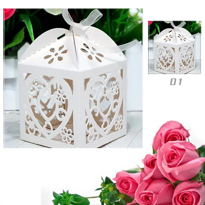 25Pcs/Pack Love Heart Favor Ribbon Gift Box Candy Boxes Wedding Party Decor 88330 1