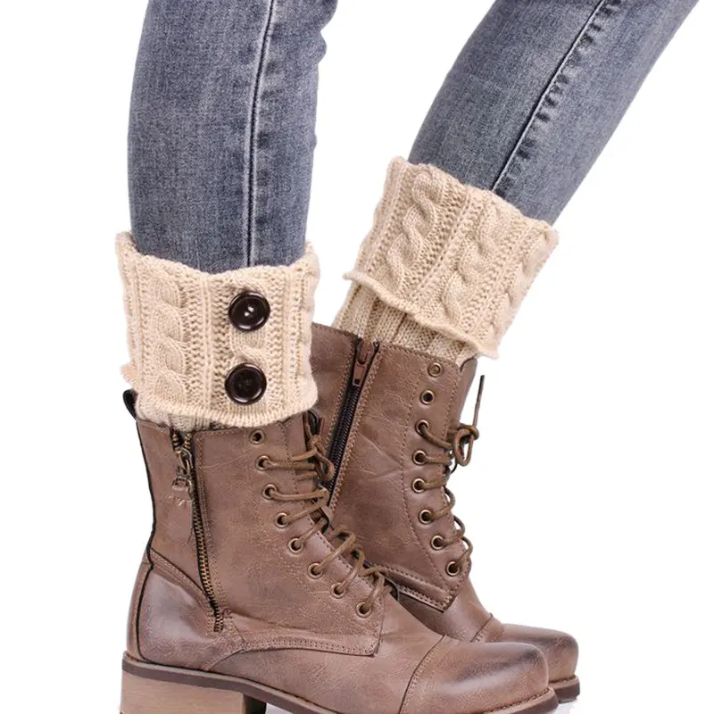 26Cm Short Style Women Leg Warmers Button Crochet Knit Boot Flower Cuffs Knitting Boot Toppers Cuffs Leg Warmers 1
